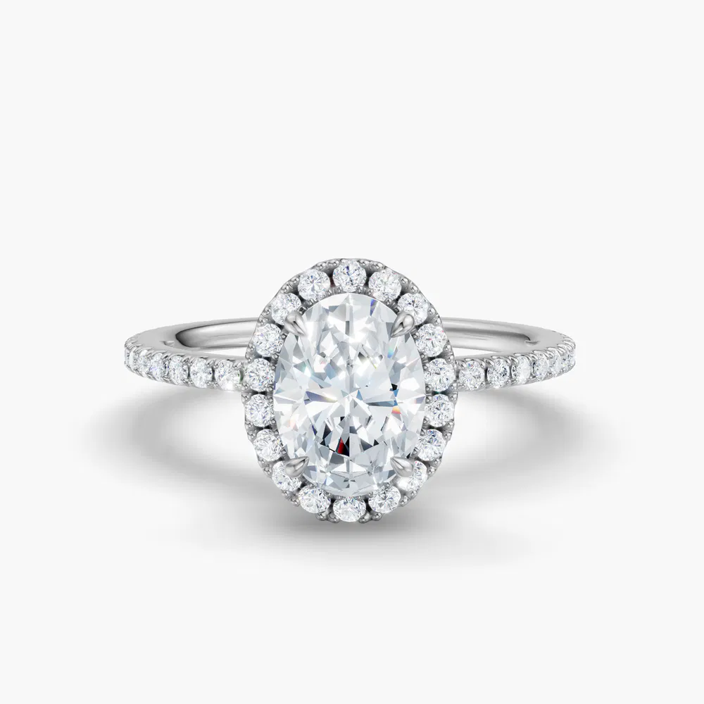 Certified 1 carat Lab Grown Diamond Oval Cut Pavé, Halo, Hidden Halo Engagement Ring in 14K White Gold-Jynl