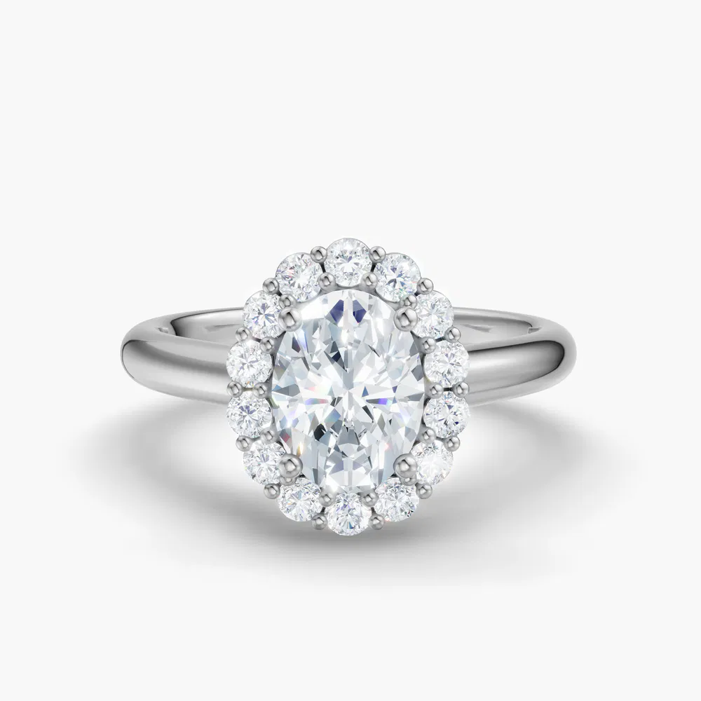 Certified 1 carat Lab Grown Diamond Oval Cut Cathedral, Halo, Floral Engagement Ring in 14K White Gold-Arwen