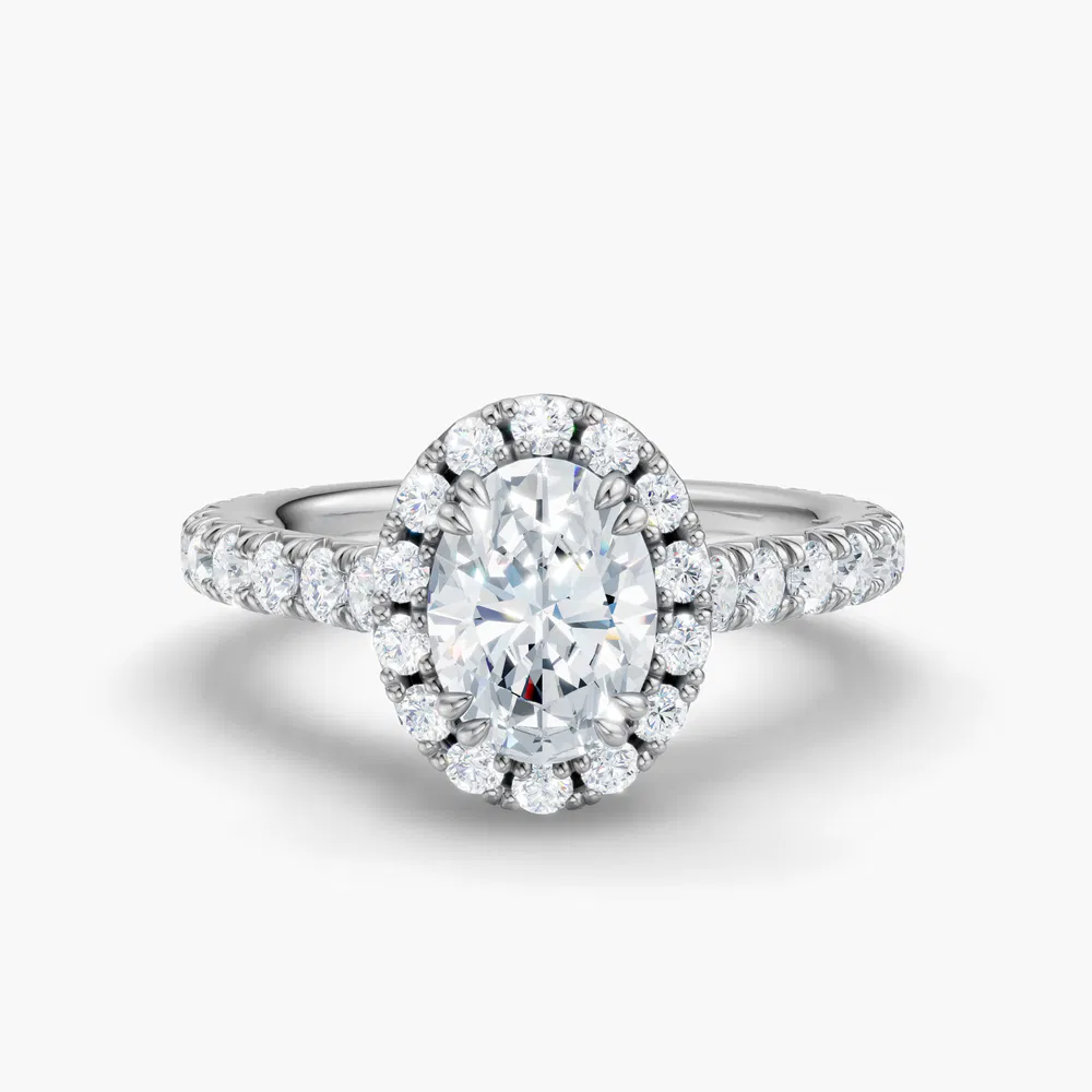 Certified 1 carat Lab Grown Diamond Oval Cut Cathedral, Pavé, Halo Engagement Ring in 14K White Gold-Zaria
