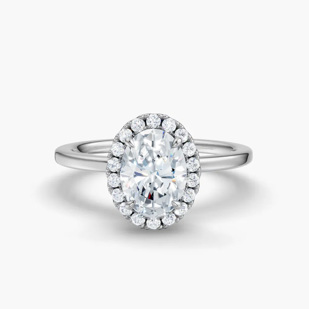Certified 1 carat Lab Grown Diamond Oval Cut Halo, Hidden Halo Engagement Ring in 14K White Gold-Elite Noctil