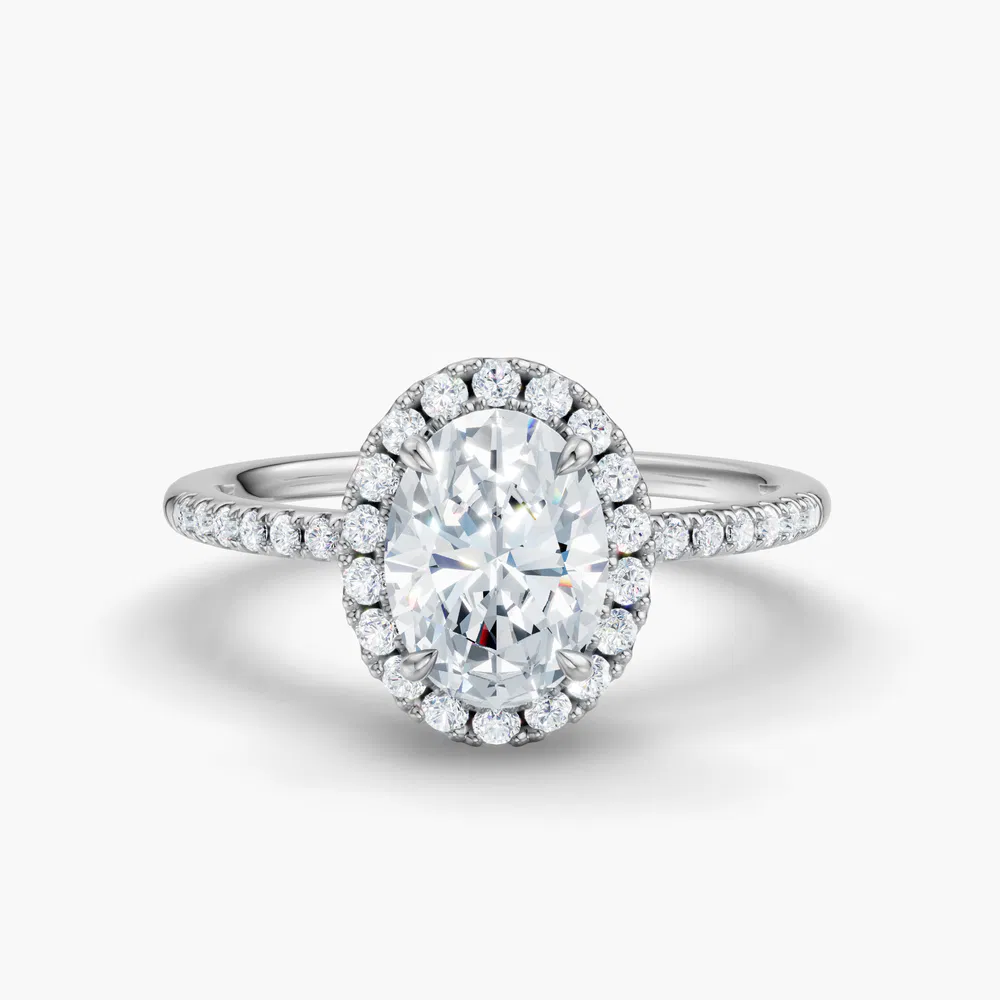 Certified 1 carat Lab Grown Diamond Oval Cut Halo, Pavé, Classic Engagement Ring in 14K White Gold-Elite Vaelumette