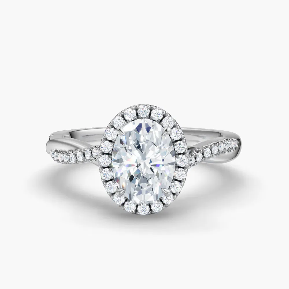 Certified 1 carat Lab Grown Diamond Oval Cut Twist, Cathedral, Pavé Engagement Ring in 14K White Gold-Itic