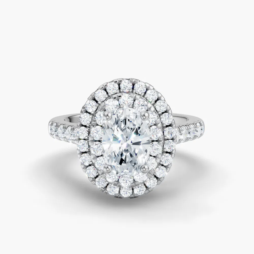 Certified 1 carat Lab Grown Diamond Oval Cut Halo, Pavé, Double halo Engagement Ring in 14K White Gold-Brexa