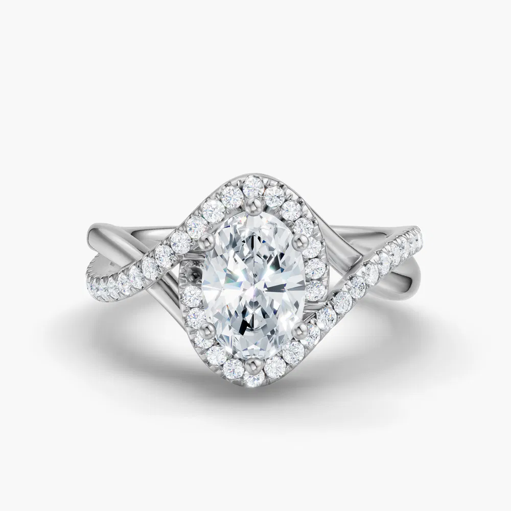 Certified 1 carat Lab Grown Diamond Oval Cut Halo, Pavé, Twist Engagement Ring in 14K White Gold-Dell