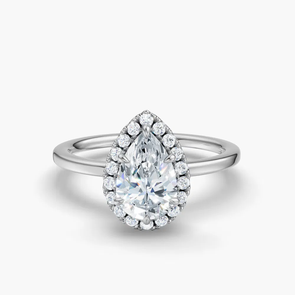 Certified 1 carat Lab Grown Diamond Pear Cut Halo, Hidden Halo Engagement Ring in 14K White Gold-Elite Noctil