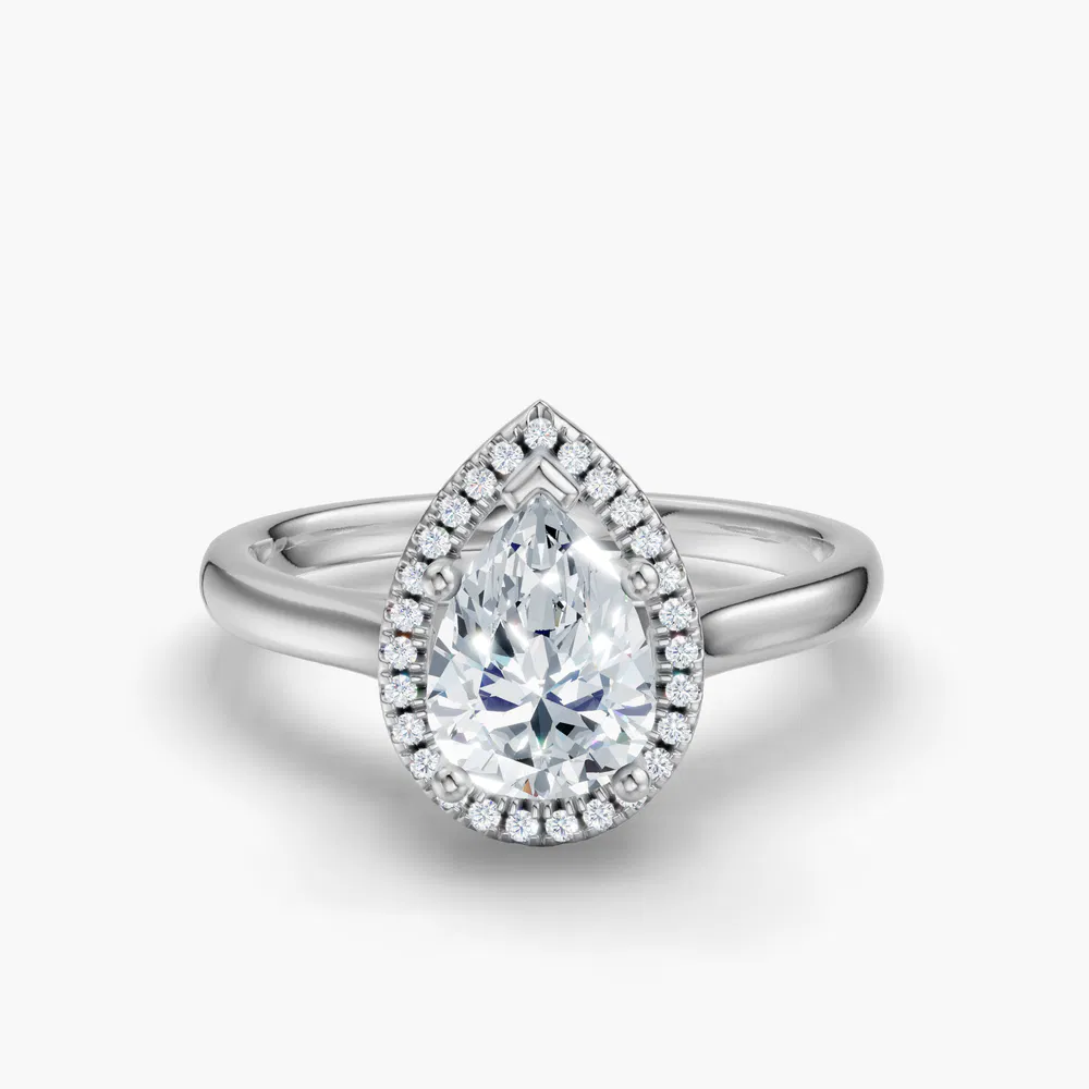 Certified 1 carat Lab Grown Diamond Pear Cut Halo, Cathedral Engagement Ring in 14K White Gold-Pejr