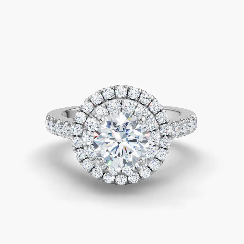 Certified 1 carat Lab Grown Diamond Round Cut Halo, Pavé, Double halo Engagement Ring in 14K White Gold-Brexa