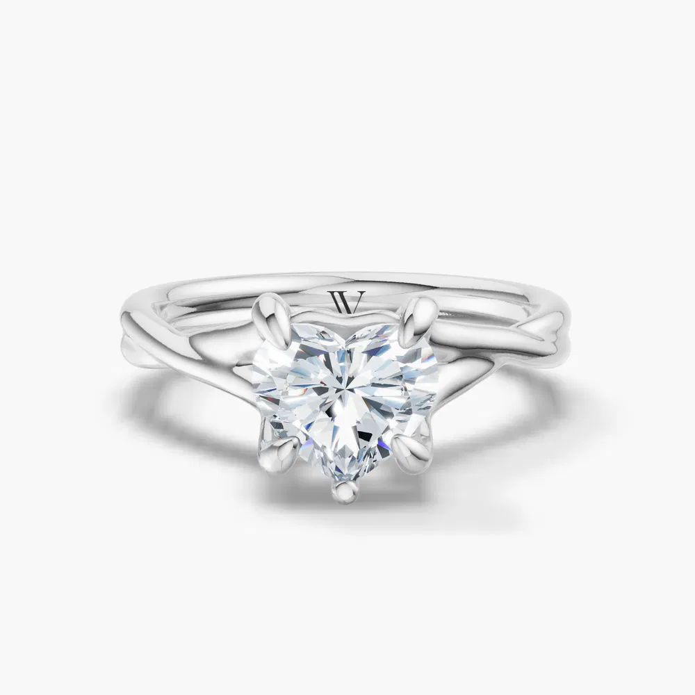 Iridell 1 carat Lab Grown Diamond Heart Cut Solitaire, Twist, Split Shank Engagement Ring in 14K White Gold