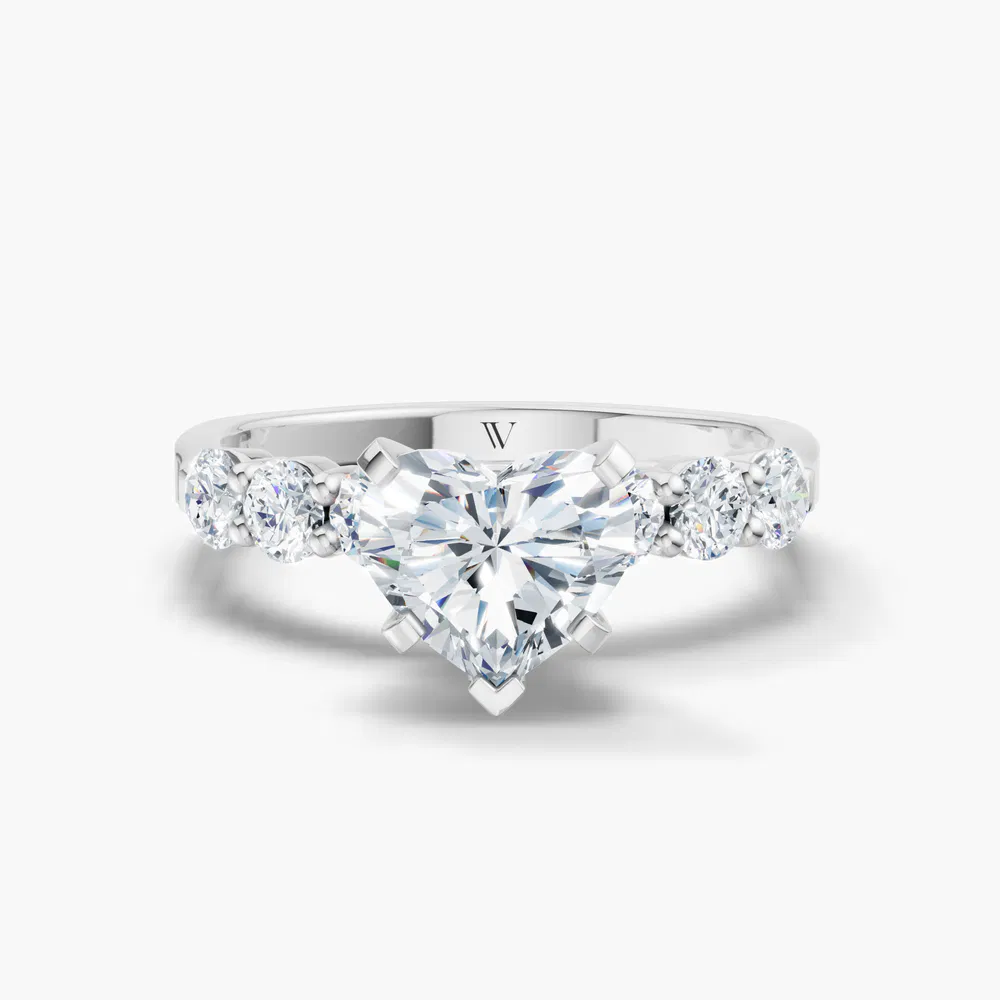 Nylis 1 carat Lab Grown Diamond Heart Cut Side Stone Engagement Ring in 14K White Gold