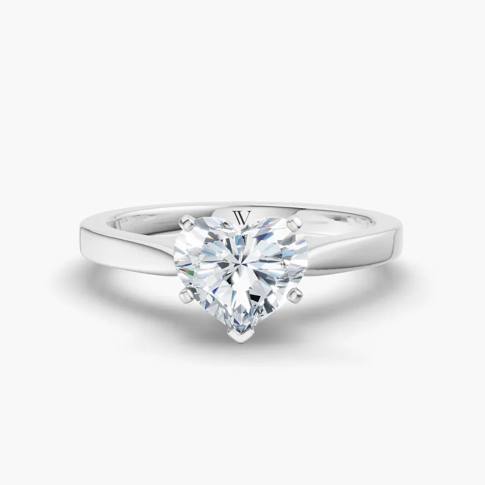 Saga 1 carat Lab Grown Diamond Heart Cut Solitaire, Cathedral Engagement Ring in 14K White Gold