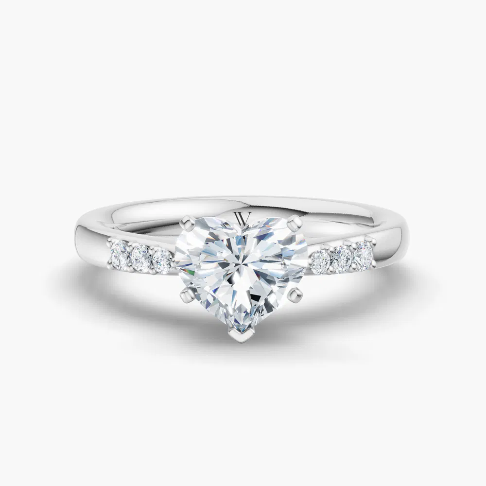 Jubatu 1 carat Lab Grown Diamond Heart Cut Side Stone Engagement Ring in 14K White Gold