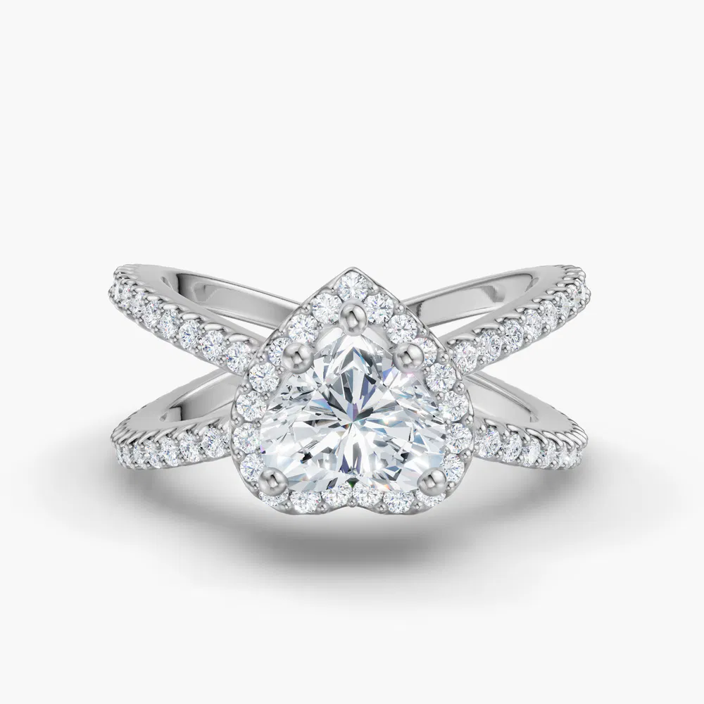 Xylius 1 carat Lab Grown Diamond Heart Cut Halo, Pavé, Split Shank Engagement Ring in 14K White Gold