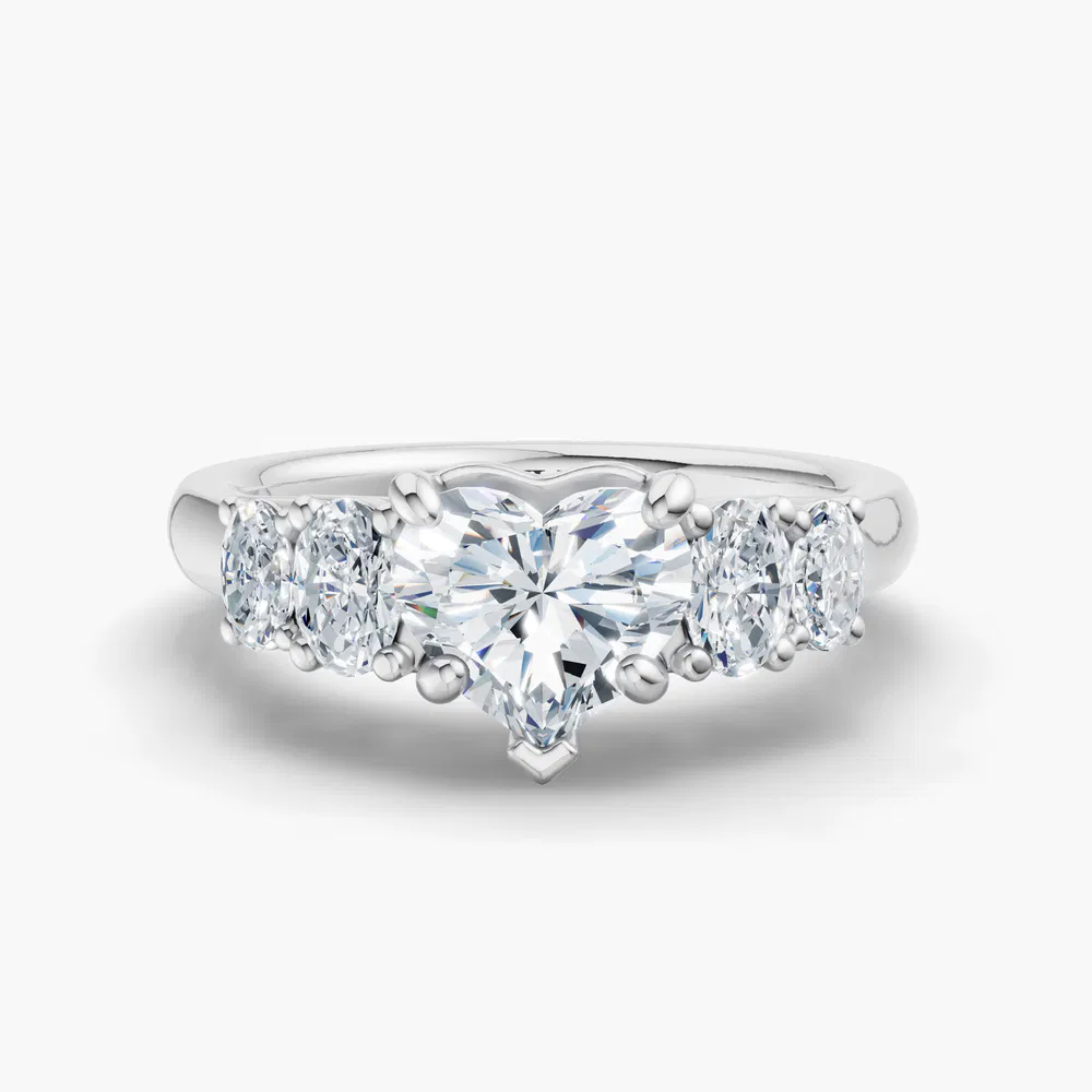 Elyx 1 carat Lab Grown Diamond Heart Cut Side Stone, Five Stone Engagement Ring in 14K White Gold
