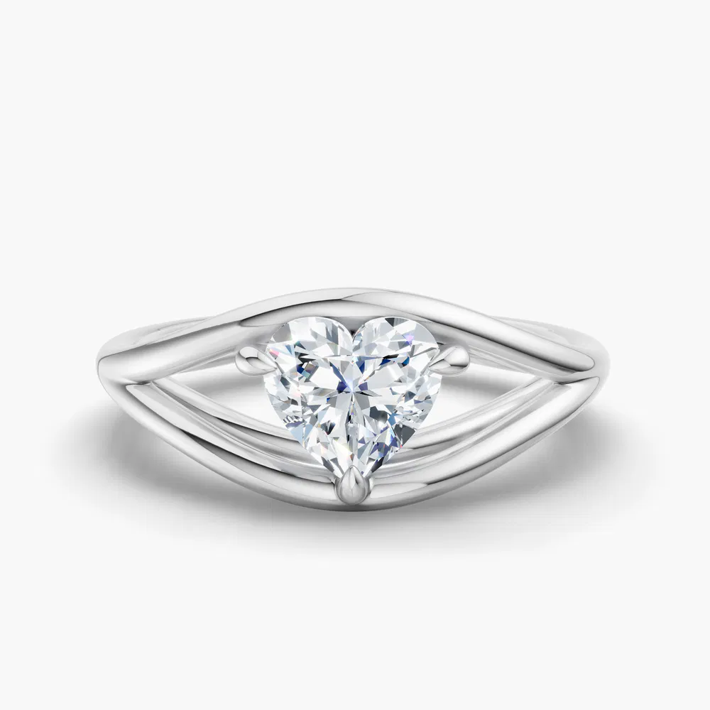 Kira 1 carat Lab Grown Diamond Heart Cut Solitaire, Unique, Split Shank Engagement Ring in 14K White Gold