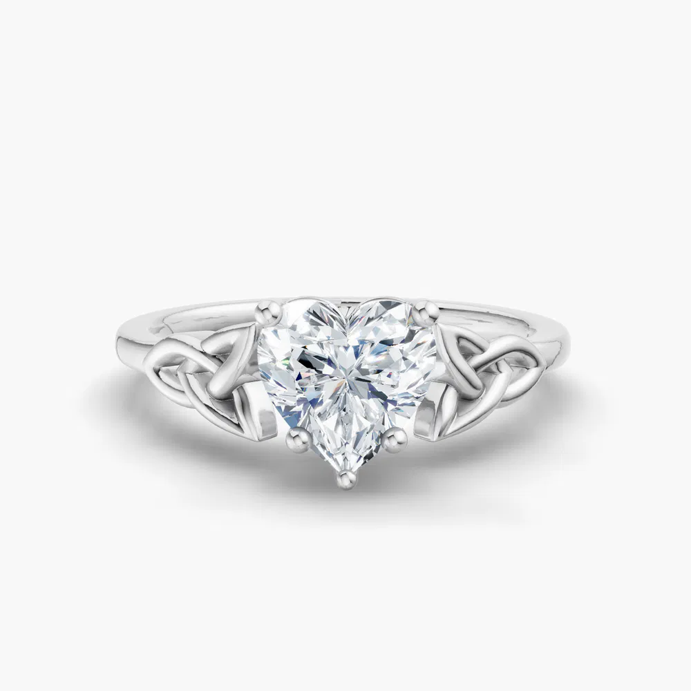 Vire 1 carat Lab Grown Diamond Heart Cut Solitaire, Vintage, Cathedral Engagement Ring in 14K White Gold