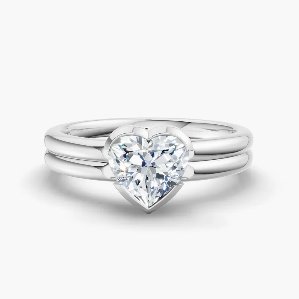Sena 1 carat Lab Grown Diamond Heart Cut Solitaire, Bezel, Modern Engagement Ring in 14K White Gold
