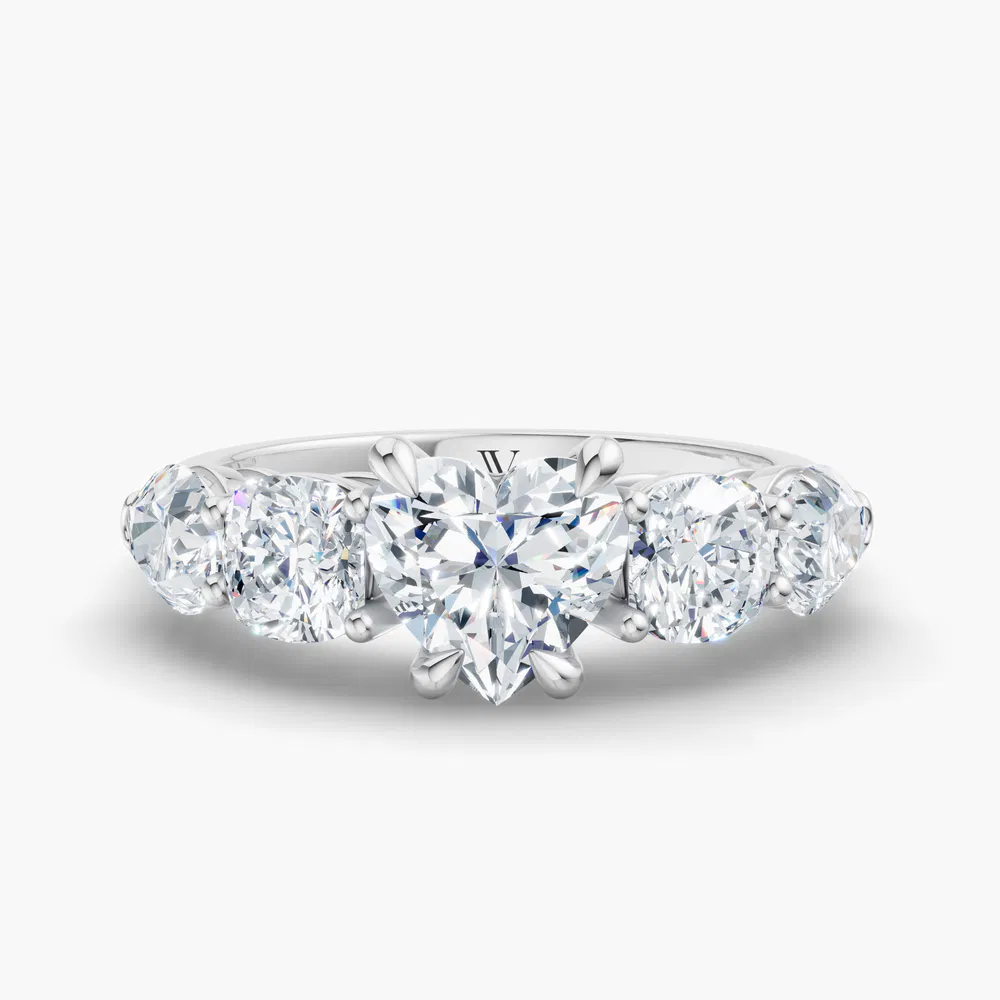 Riva 1 carat Lab Grown Diamond Heart Cut Side Stone, Five Stone Engagement Ring in 14K White Gold