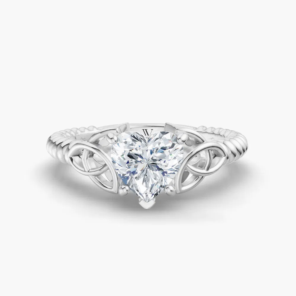Thalyn 1 carat Lab Grown Diamond Heart Cut Solitaire, Vintage, Twist Engagement Ring in 14K White Gold