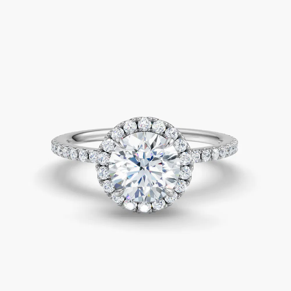 Jynl 1 carat Lab Grown Diamond Round Cut Hidden Halo, Halo, Pavé Engagement Ring in 14K White Gold
