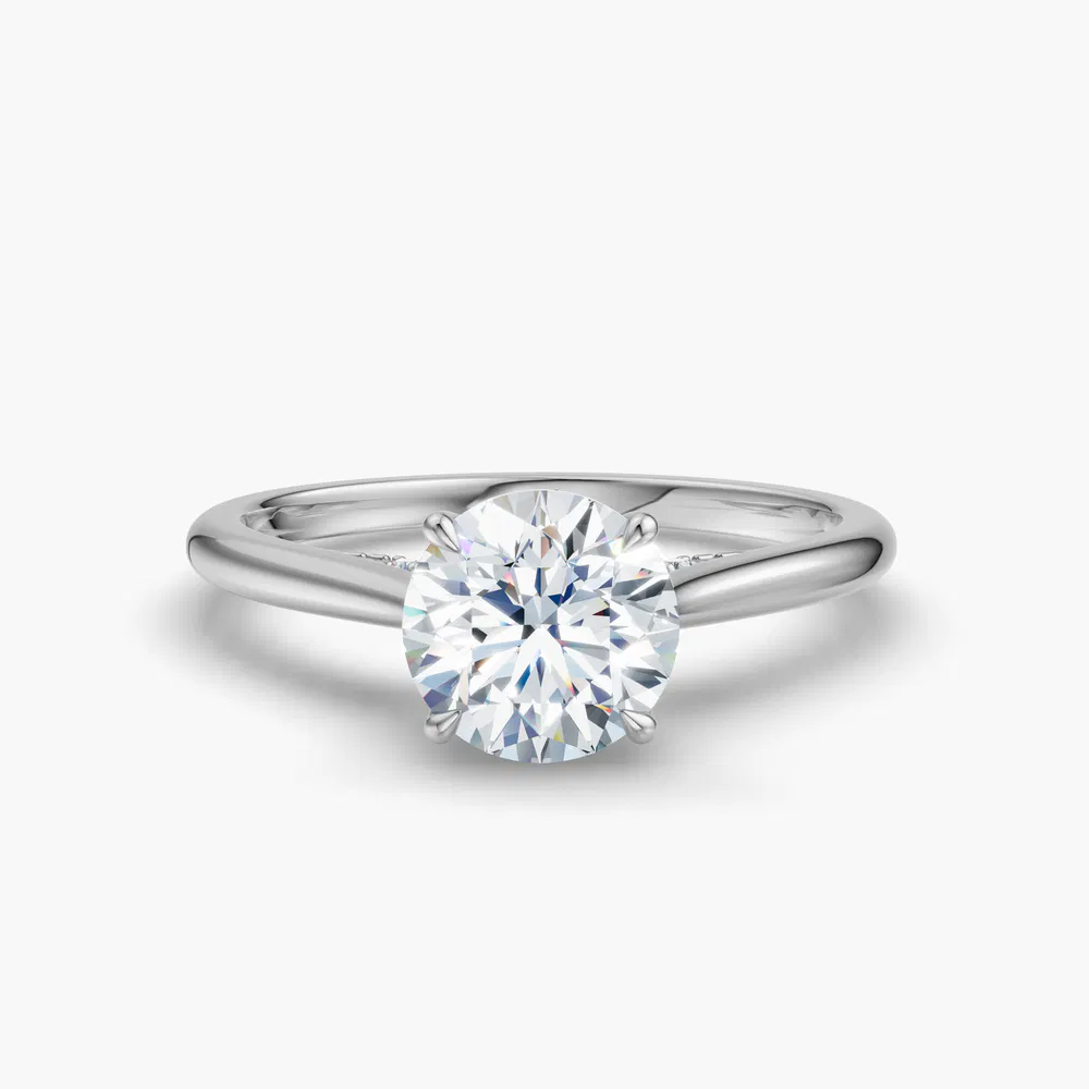 Wrenq 1 carat Lab Grown Diamond Round Cut Hidden Halo, Solitaire, Cathedral Engagement Ring in 14K White Gold