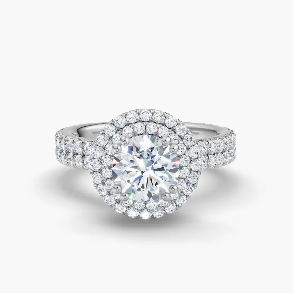 Caela 1 carat Lab Grown Diamond Round Cut Hidden Halo, Halo, Pavé Engagement Ring in 14K White Gold