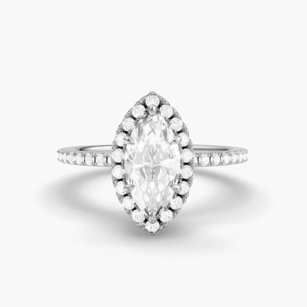 Jynl 1 carat Lab Grown Diamond Marquise Cut Halo, Pavé, Hidden Halo Engagement Ring in 14K White Gold