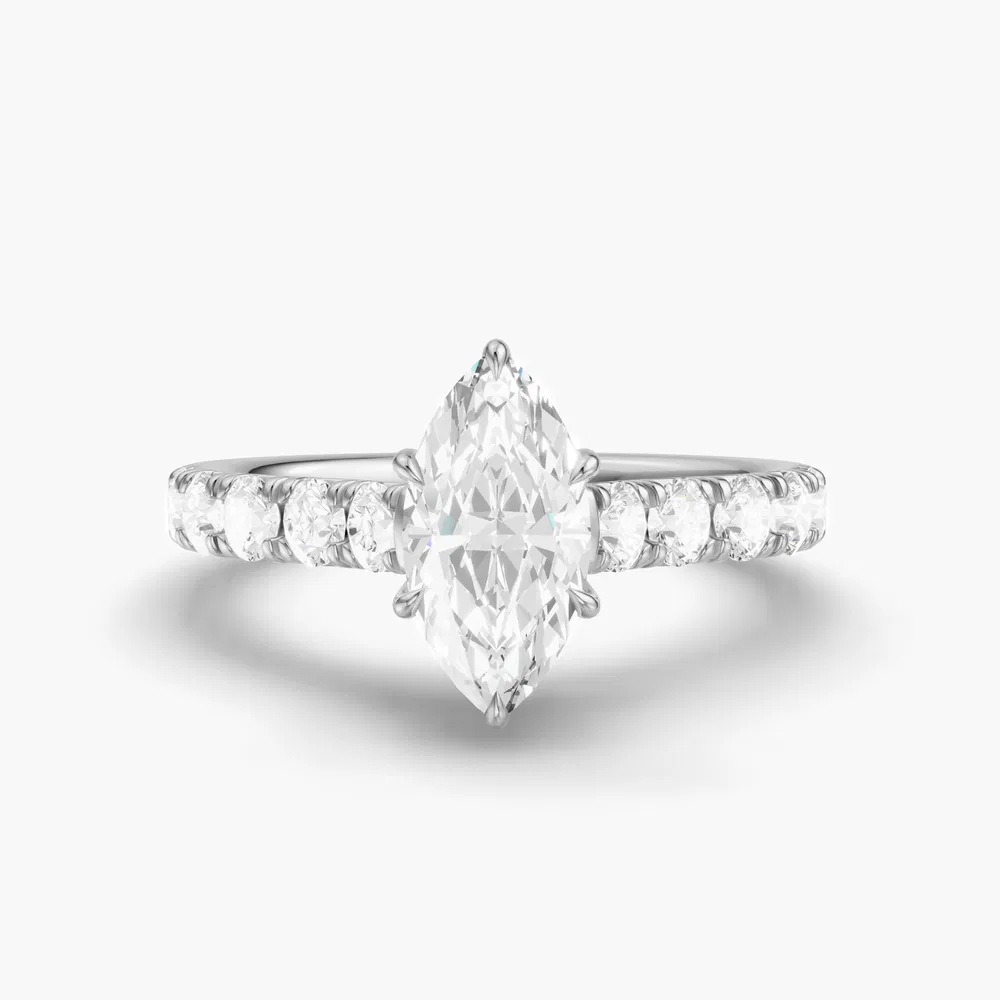 Israfil 1 carat Lab Grown Diamond Marquise Cut Pavé, Cathedral, Low profile Engagement Ring in 14K White Gold