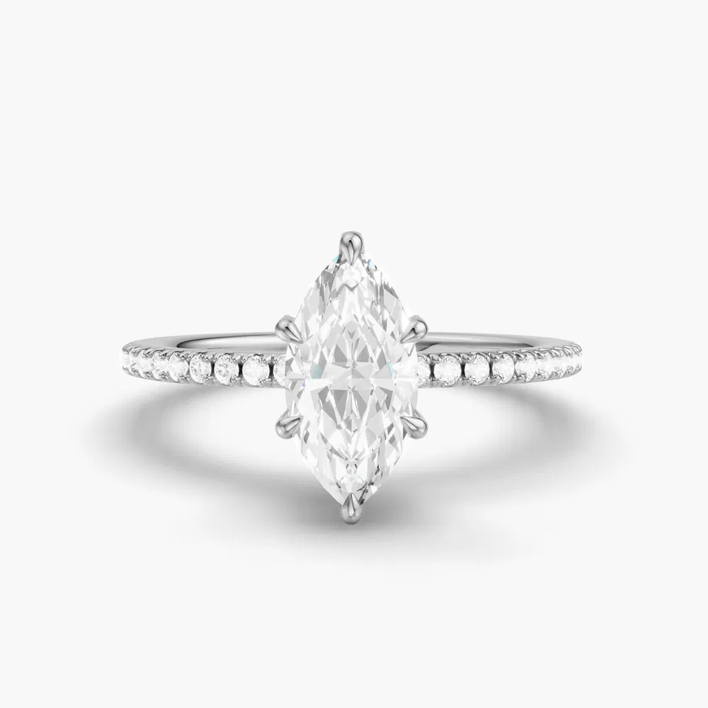 Elite Daphne 1 carat Lab Grown Diamond Marquise Cut Pavé, Hidden Halo Engagement Ring in 14K White Gold