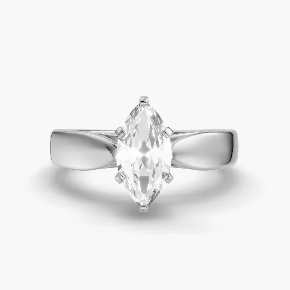 Arlo 1 carat Lab Grown Diamond Marquise Cut Solitaire, Cathedral Engagement Ring in 14K White Gold
