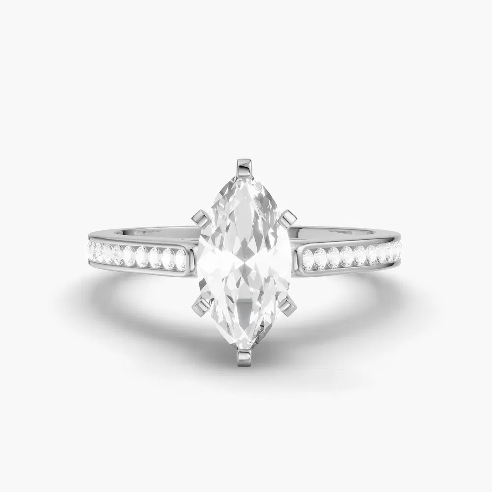 Velora 1 carat Lab Grown Diamond Marquise Cut Cathedral, Channel Set Engagement Ring in 14K White Gold