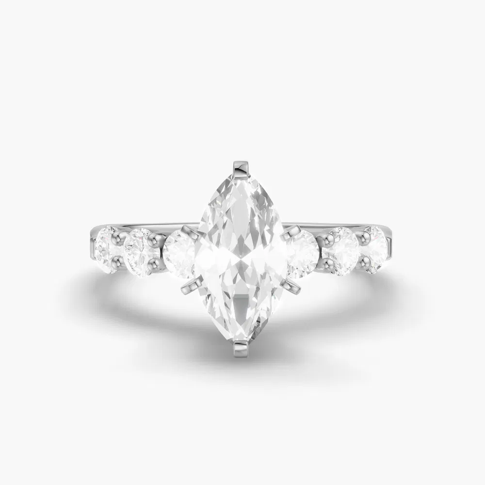 Nylis 1 carat Lab Grown Diamond Marquise Cut Side Stone Engagement Ring in 14K White Gold