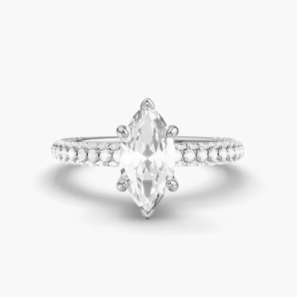 Palith 1 carat Lab Grown Diamond Marquise Cut Pavé, Hidden Halo Engagement Ring in 14K White Gold
