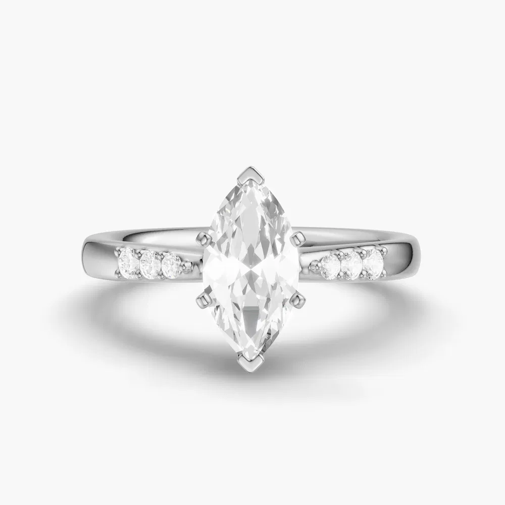 Jubatu 1 carat Lab Grown Diamond Marquise Cut Side Stone Engagement Ring in 14K White Gold