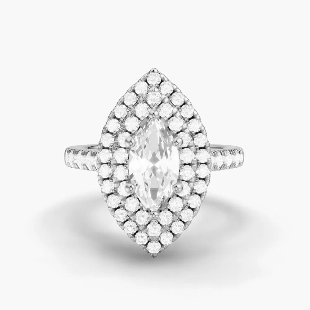 Brexa 1 carat Lab Grown Diamond Marquise Cut Halo, Pavé, Double halo Engagement Ring in 14K White Gold