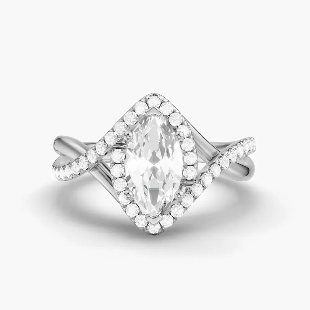 Dell 1 carat Lab Grown Diamond Marquise Cut Halo, Unique, Pavé Engagement Ring in 14K White Gold