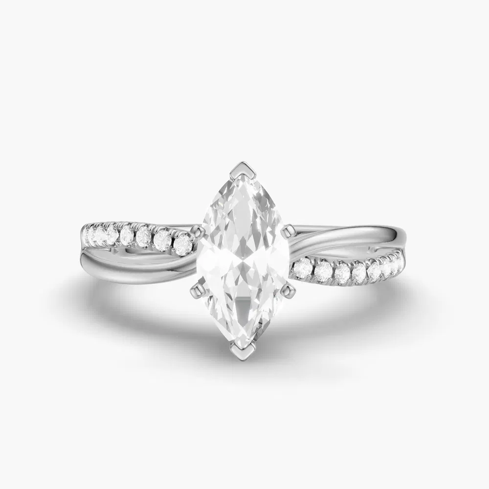 Polaris 1 carat Lab Grown Diamond Marquise Cut Pavé, Split Shank Engagement Ring in 14K White Gold