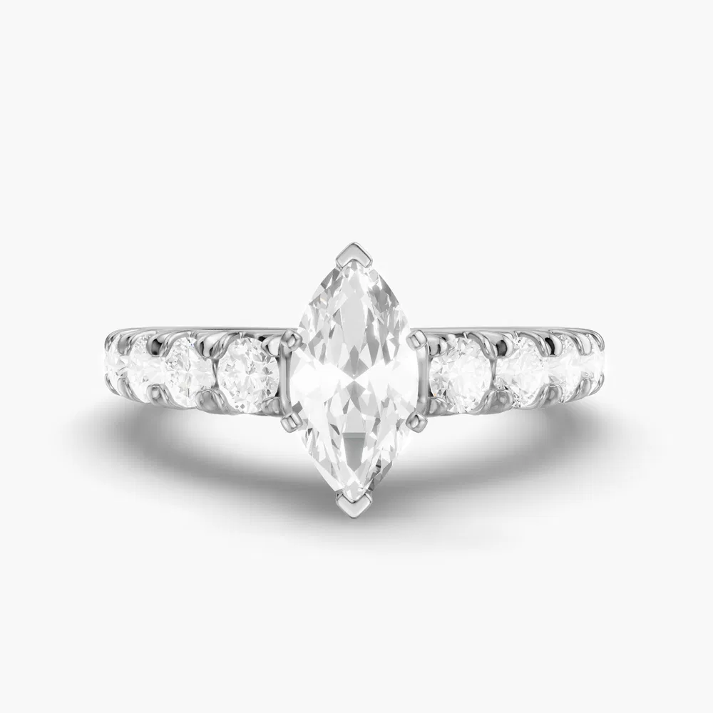 Zionb 1 carat Lab Grown Diamond Marquise Cut Pavé, Classic, Simple Engagement Ring in 14K White Gold