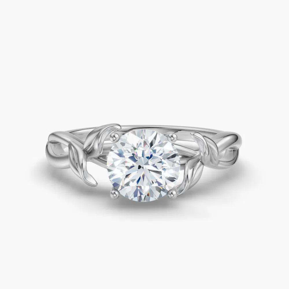 Mirel 1 carat Lab Grown Diamond Round Cut Nature inspired, Solitaire, Vintage Engagement Ring in 14K White Gold