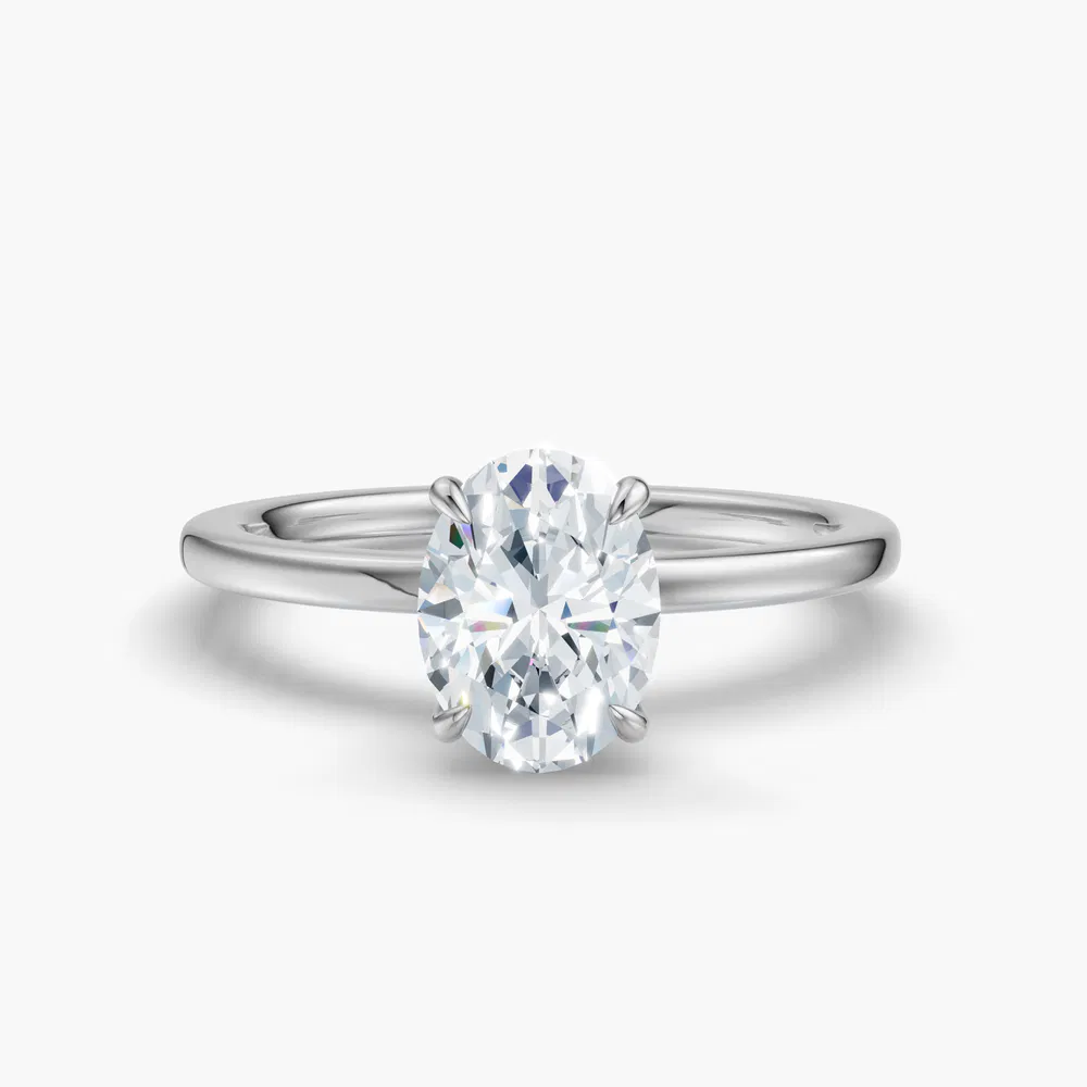 Certified 1 carat Lab Grown Diamond Oval Cut Hidden Halo Engagement Ring in 14K White Gold-Helia