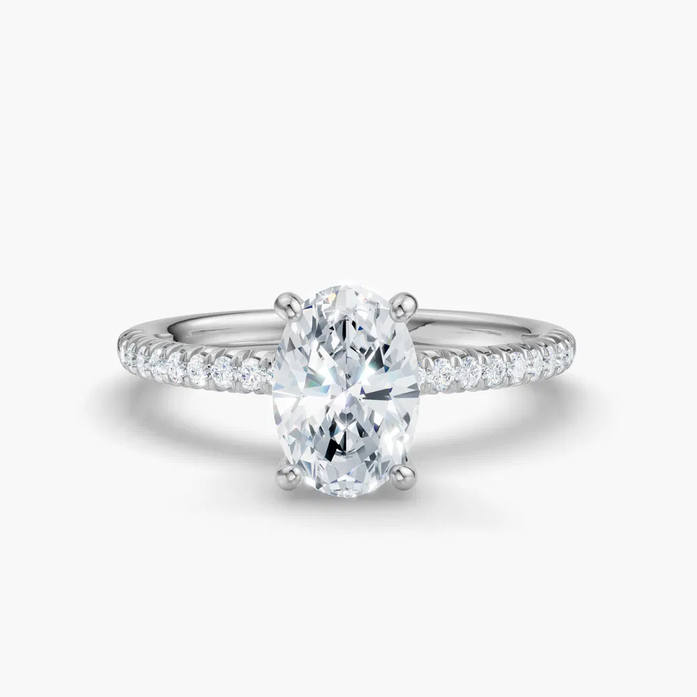 Certified 1 carat Lab Grown Diamond Oval Cut Pavé, Classic, Simple Engagement Ring in 14K White Gold-Glaciry
