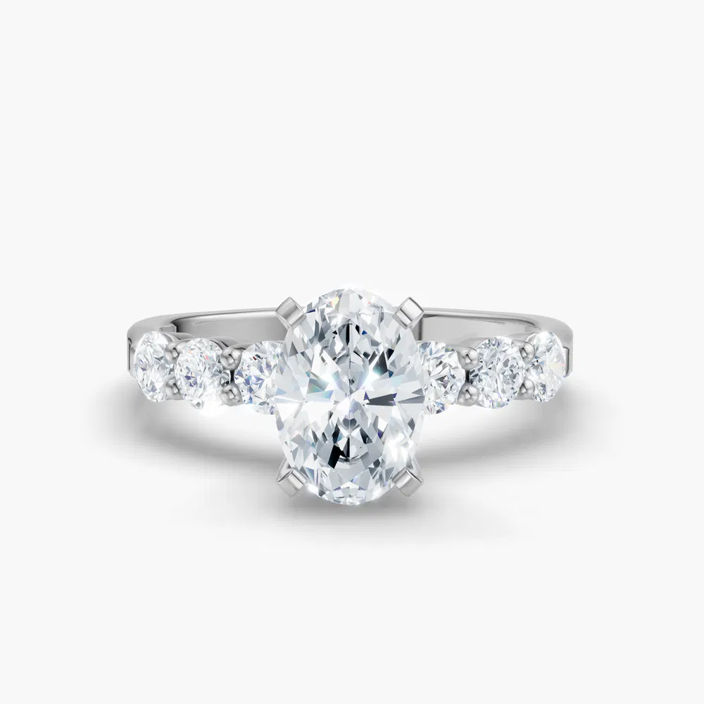 Certified 1 carat Lab Grown Diamond Oval Cut Side Stone Engagement Ring in 14K White Gold-Nylis