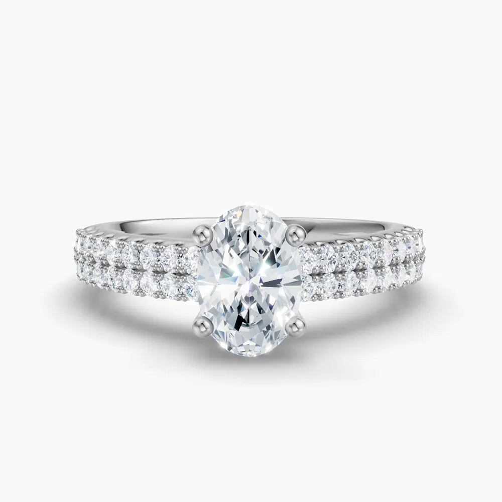 Certified 1 carat Lab Grown Diamond Oval Cut Pavé, Classic, Simple Engagement Ring in 14K White Gold-Mevdro