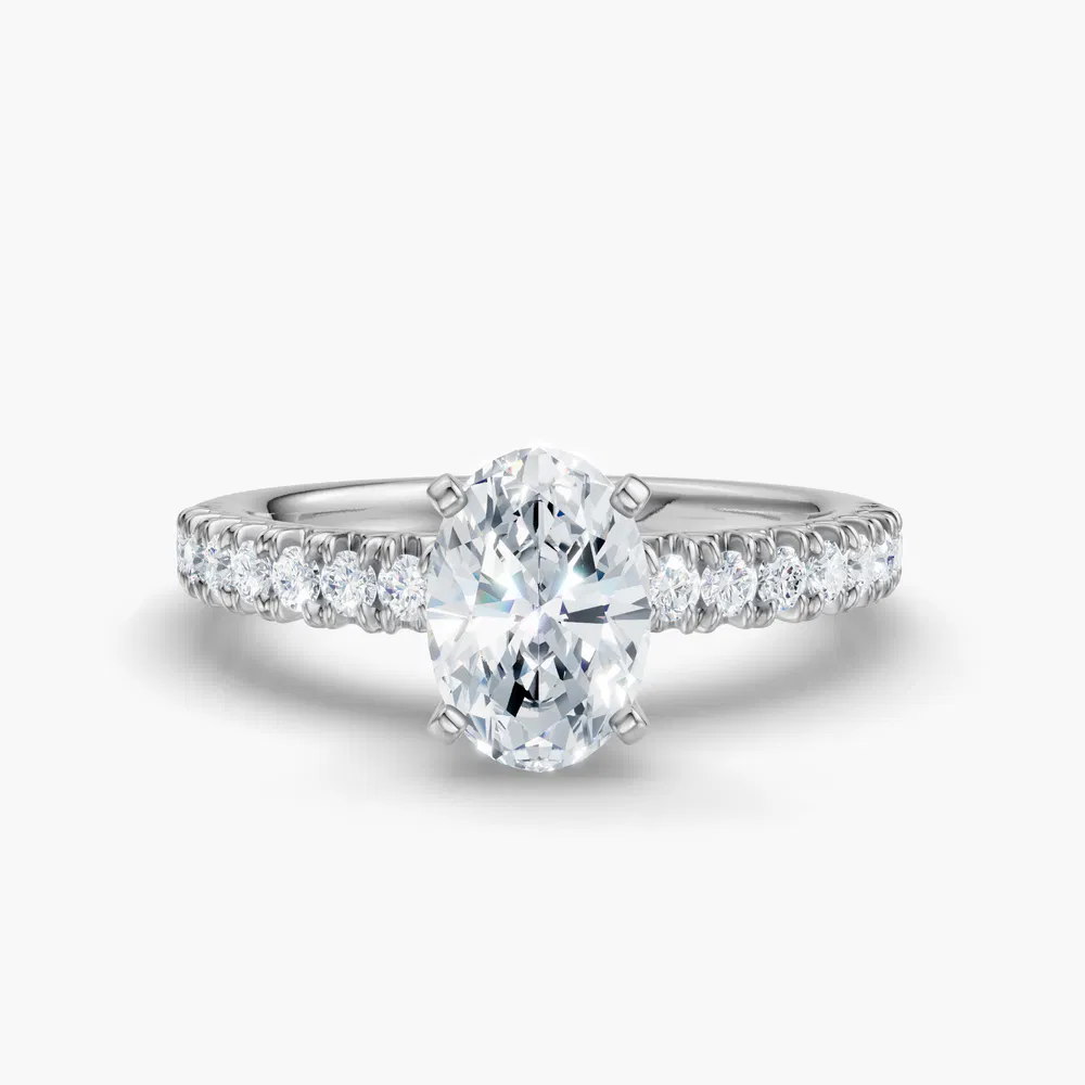 Certified 1 carat Lab Grown Diamond Oval Cut Pavé, Classic, Simple Engagement Ring in 14K White Gold-Nela