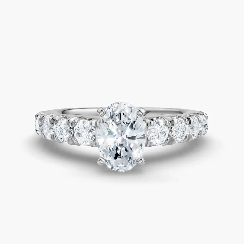 Certified 1 carat Lab Grown Diamond Oval Cut Pavé, Classic, Simple Engagement Ring in 14K White Gold-Zionb