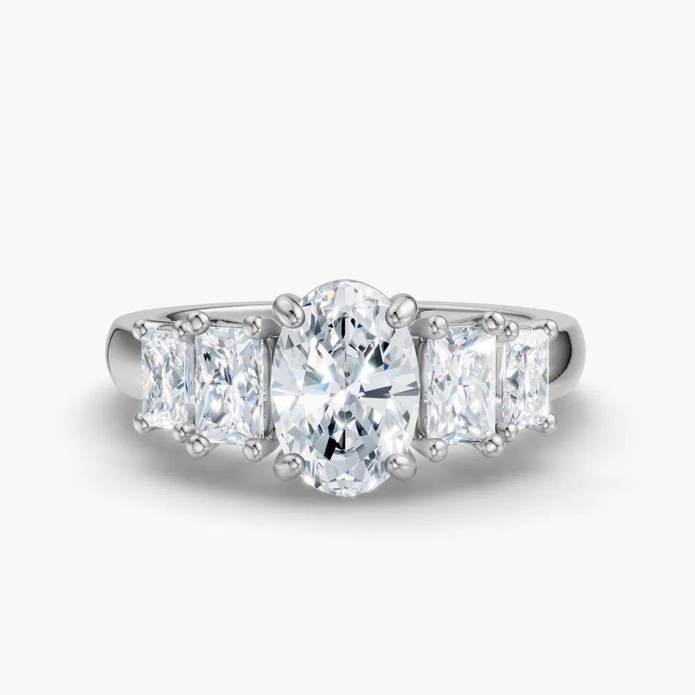 Certified 1 carat Lab Grown Diamond Oval Cut Five Stone, Side Stone Engagement Ring in 14K White Gold-Velaris