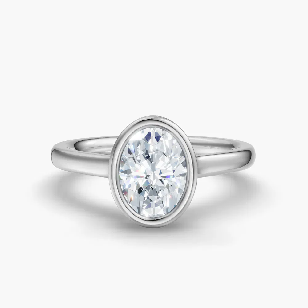 Certified 1 carat Lab Grown Diamond Oval Cut Bezel, Solitaire, Hidden Halo Engagement Ring in 14K White Gold-Nival