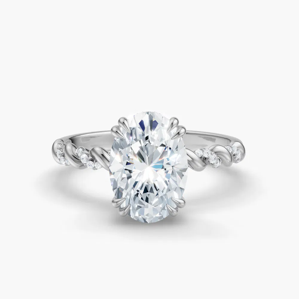 Certified 1 carat Lab Grown Diamond Oval Cut Pavé, Hidden Halo, Twist Engagement Ring in 14K White Gold-Lior