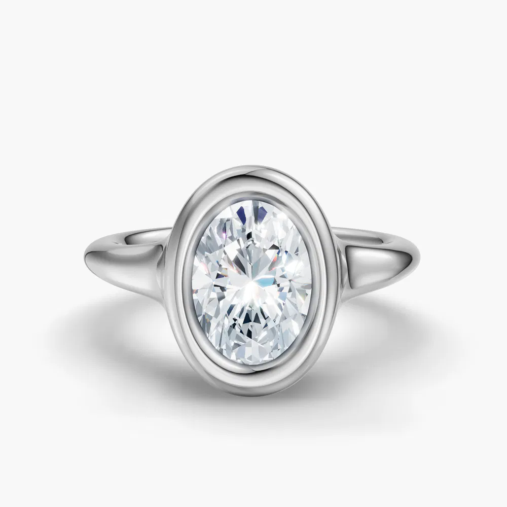 Certified 1 carat Lab Grown Diamond Oval Cut Solitaire, Bezel Engagement Ring in 14K White Gold-Zayn