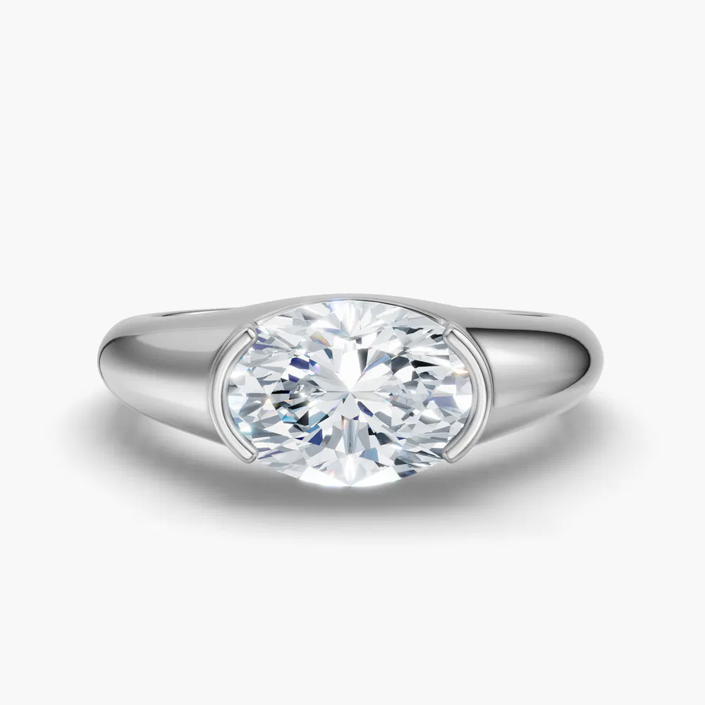 Certified 1 carat Lab Grown Diamond Oval Cut Solitaire, Bezel, East-West Engagement Ring in 14K White Gold-Elen