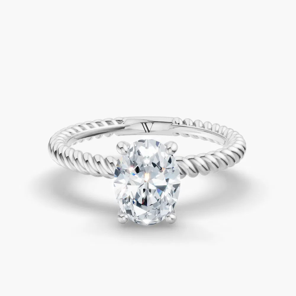 Certified 1 carat Lab Grown Diamond Oval Cut Solitaire, Twist, Vintage Engagement Ring in 14K White Gold-Liray